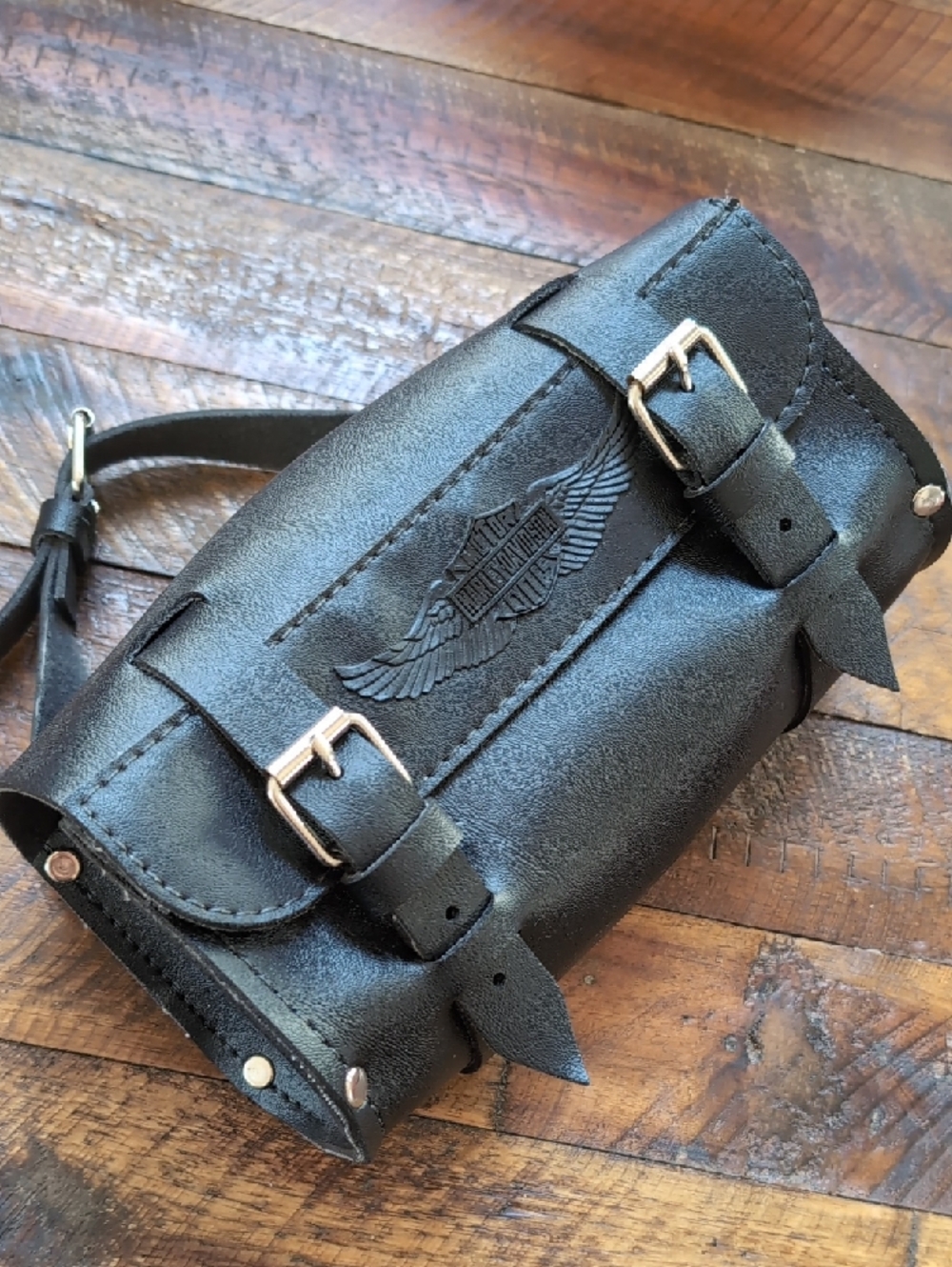 Harley-Davidson Black Motorcycle Handlebar Fork Bag with Buckle Straps - Picture 12 of 16